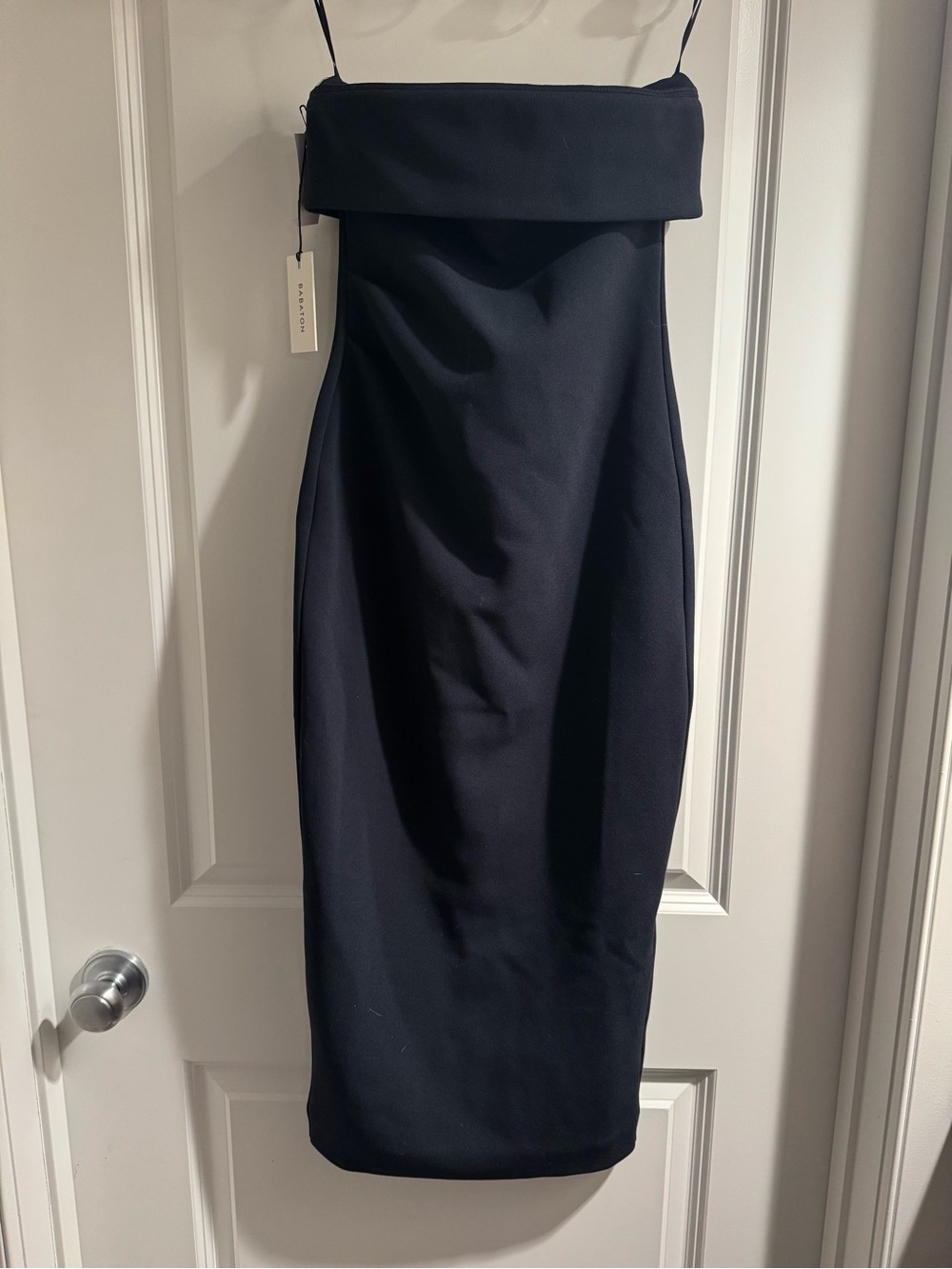 Babaton Dark Navy “Eyecatcher” Strapless Midi Dress